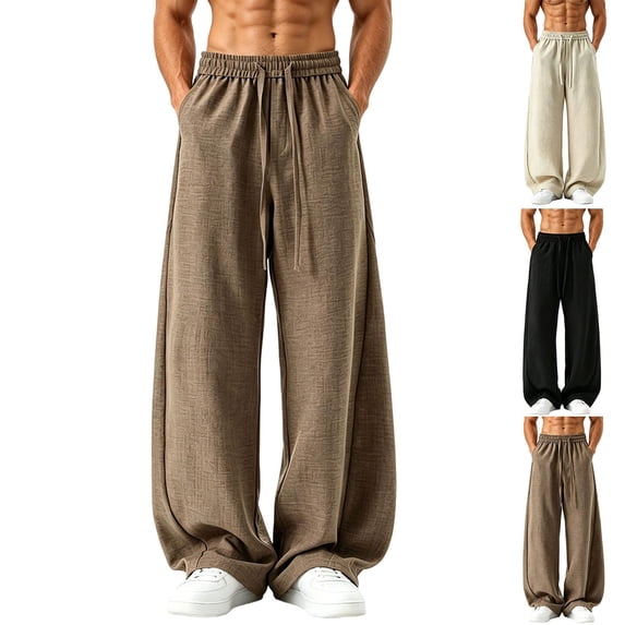Pafei Tyugd Barrel Pants for Men Loose Fit Breathable Big and Tall Casual Pants Cozy Wicking Summer Pants Baggy Trousers with Pockets 2026 Black XL