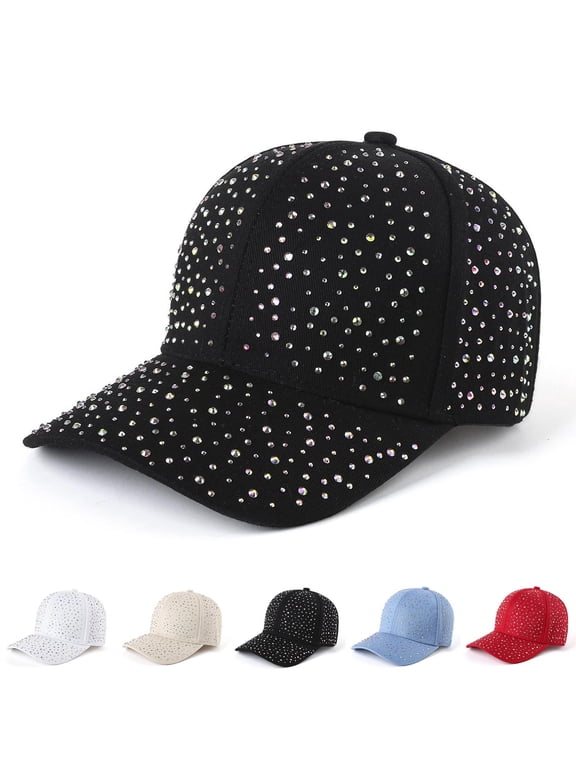Baseball Caps for Women Adjustable Trendy Rhinestone Hats Summer Spring Sun Hats for Hiking TravelingRed