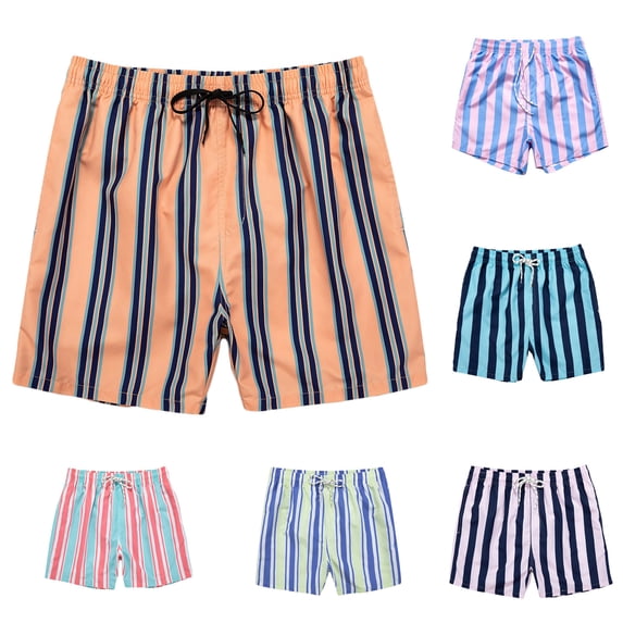 Pafei Tyugd Beach Shorts for Men Striped Print Drawstring Waist Summer Shorts 3 Inch Lightweight Casual Shorts 2026 Pink 2XL