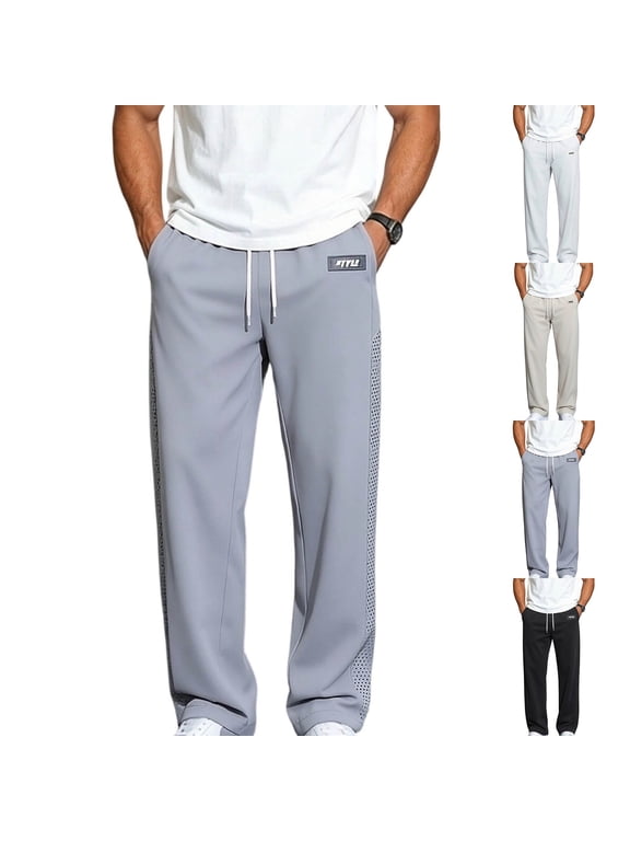 Breathable Pants Men Lightweight Straight Leg Quick Dry Pants with Pockets Summer Casual Drawstring Elasstic Waist Hiking Pants 2026 Black L