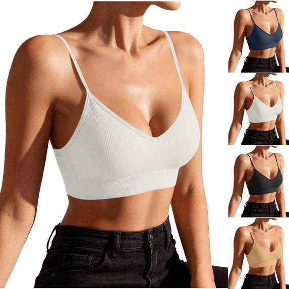 Pafei Tyugd Cami Bras for Women Running Scoop Neck Ribbed Sports Bra Adjustable Spaghetti Straps Moisture Wicking Pullover Everyday Bras Black M