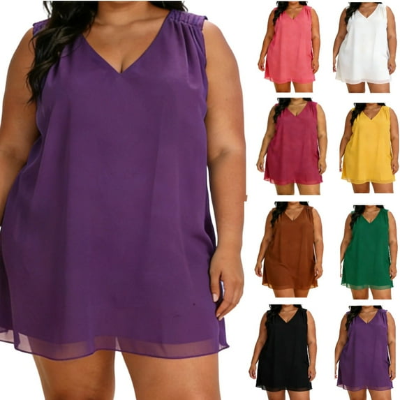 Pafei Tyugd Chiffon Tank Tops for Women Plus Size Loose Fit Cozy Sleeveless Shirts Casual V Neck Solid Color Summer Tees Purple XL