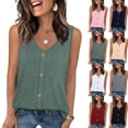 thumbnail image 1 of Pafei Tyugd Eyelet Tank Tops for Juniors Breathable Comfy Sleeveless Shirts for Women with Button Decor Casual V Neck Vacation Clothes Red M, 1 of 9