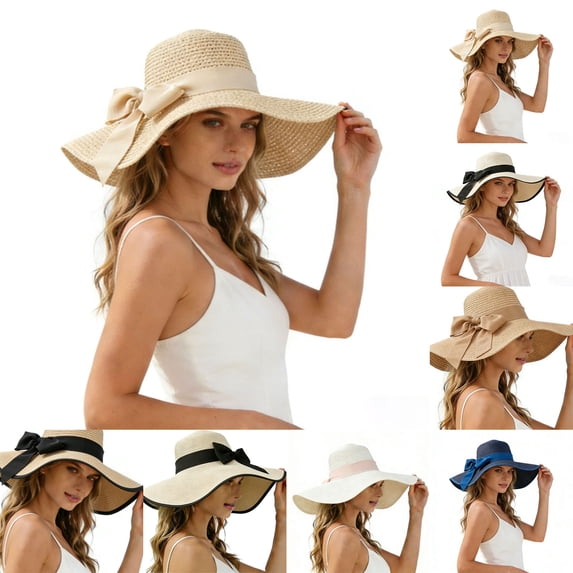 Pafei Tyugd Floppy Hats for Women Wide Brim Straw Hat for Sun Protection Breathable Lightweight Sun Hats with Bow TieKhaki