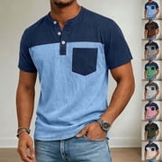 Pafei Tyugd Henley Shirts for Men Big and Tall Pocket T Shirt Color Block Cozy Short Sleeve Tshirts Fashion Clothing Beige M