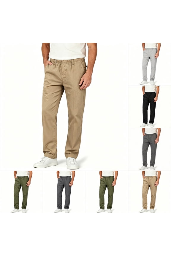 Khaki Pants for Men Big and Tall Drawstring Elastic Waist Summer Pants Casual Straight Leg Breathable Work Pants Dark Gray L