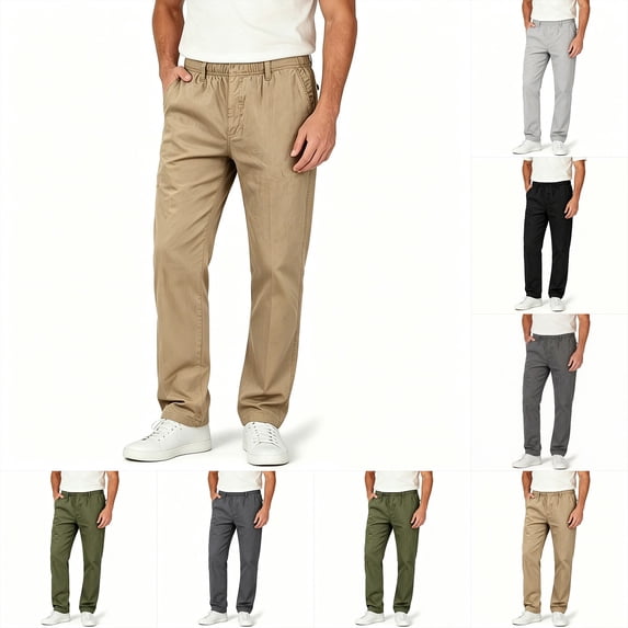 Pafei Tyugd Khaki Pants for Men Big and Tall Drawstring Elastic Waist Summer Pants Casual Straight Leg Breathable Work Pants Navy L