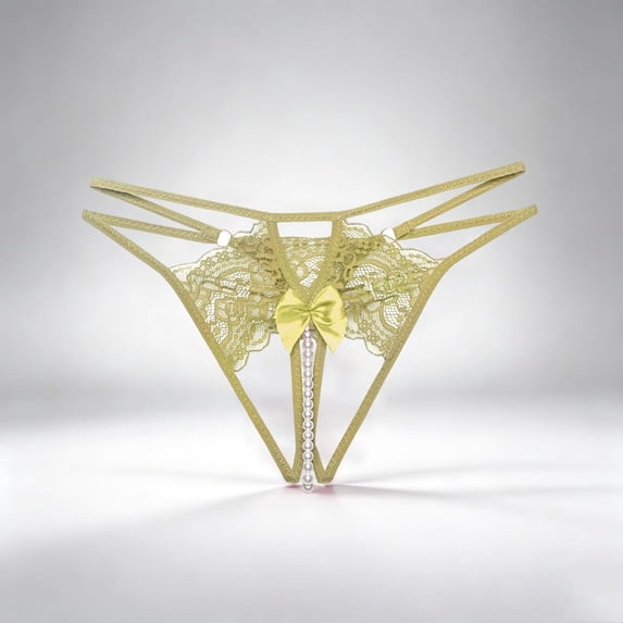 Pafei Tyugd Lace Thongs for Women Sexy G String Thong Panties Beaded Low Rise Underwear Fashion Lingerie Green Free Size