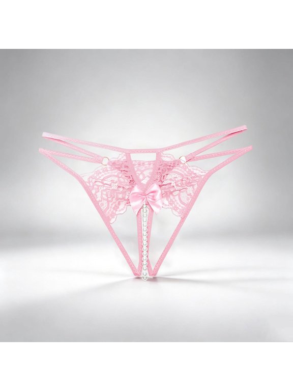 Lace Thongs for Women Sexy G String Thong Panties Beaded Low Rise Underwear Fashion Lingerie Pink Free Size