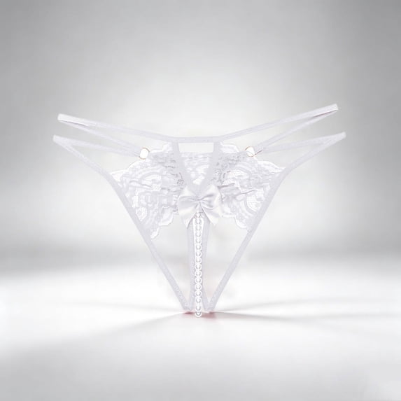 Pafei Tyugd Lace Thongs for Women Sexy G String Thong Panties Beaded Low Rise Underwear Fashion Lingerie White Free Size