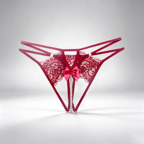 Pafei Tyugd Lace Thongs for Women Sexy G String Thong Panties Beaded Low Rise Underwear Fashion Lingerie Wine Free Size