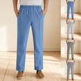 thumbnail image 1 of Pafei Tyugd Linen Pants Men Casual Summer Comfy Breathable Cotton Pants with Pockets Elastic Waist Loose Fit Straight Leg Beach Pants Light Blue 4XL, 1 of 8