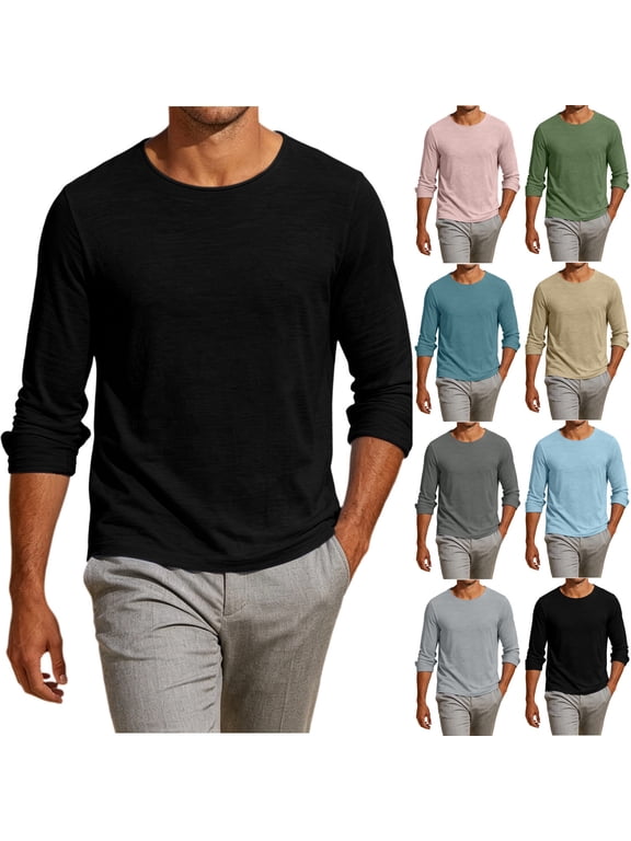 Long Sleeve Shirts for Men Soft Cozy Cotton Blend Pocket T Shirts Classic Crew Neck Basic Tee Dark Gray M