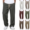 thumbnail image 1 of Pafei Tyugd Mens Cotton Pants with Pockets Soft Comfortable Loose Straight Leg Pants Casual Drawstring Elastic Waist Summer Pants 2026 Dark Gray L, 1 of 10
