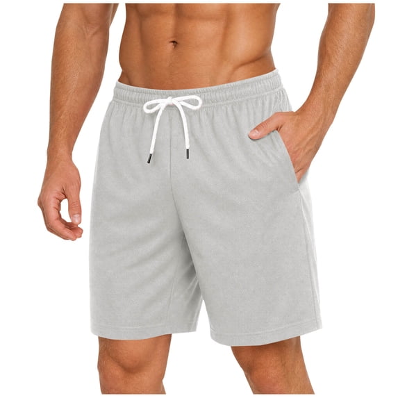 Pafei Tyugd Mens Mesh Shorts with Pockets 7 Inch Breathable Cozy Athletic Shorts Elastic Drawstring Waisted Workout Shorts for Summer Gray XS