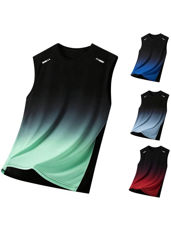 Mens Muscle Sleeveless Shirts Breathable Cozy Mesh Tank Tops Trendy Gradient Athletic Workout T Shirts for Sports Blue XS