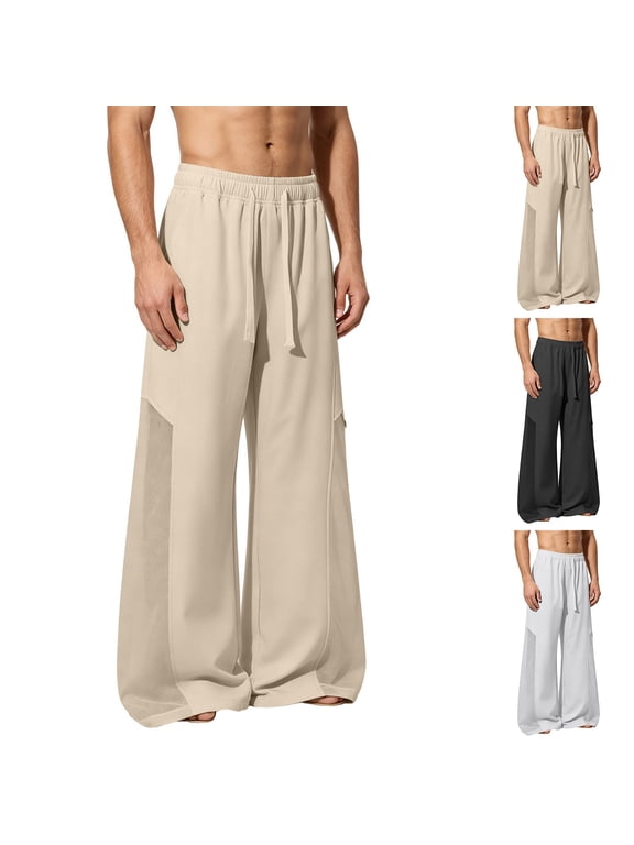 Mens Wide Leg Pants with Pockets Mesh Patchwork Quick Pants Loose Fit Breathable Casual Drawstring Elastic Waist Summer Pants for Active Outdoor Gray 5XL
