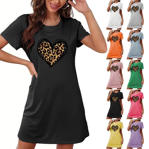 Pafei Tyugd Mini Nightgowns for Women Trendy Leopard Print Summer Sleepwear Soft Comfy Short Sleeve House Dress for Sleeping Orange S
