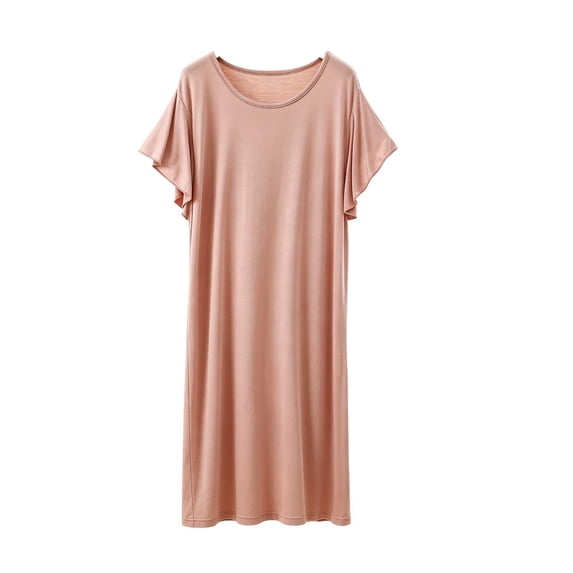 Pafei Tyugd Nightshirts for Women Soft Breathable Short Sleeve Mini Nightdress Lightweight Casual Round Neck Pajama Dress Ladies Nightgowns Loungewear Beige L