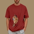 thumbnail image 1 of Pafei Tyugd Pet Pouch Shirt Men with Kangaroo Carrier Loose Oversized Short Sleeve Summer T-Shirt Casual Round Neck Vacation Outfits Wine S, 1 of 6