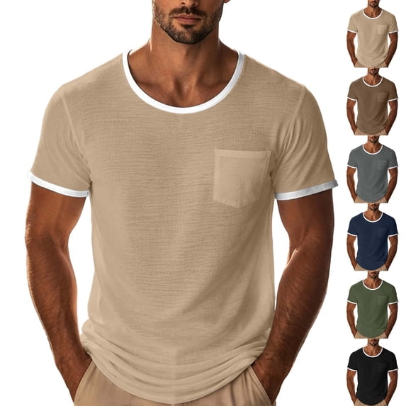 Pafei Tyugd Pocket Tee Shirts for Men Big And Tall Short Sleeve Shirts Lightweight Breathable Casual Crewneck Summer Basic Tees Beige M