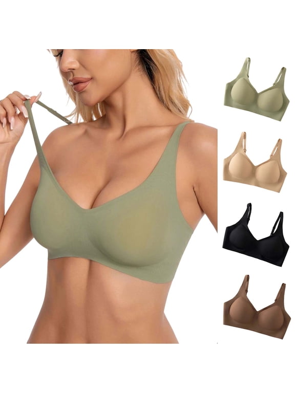 Seamless Bras for Women Lightweight Breathable Wireless Bras Cozy Adjustable Spaghetti Straps V Neck Bra for Everyday Coffee M