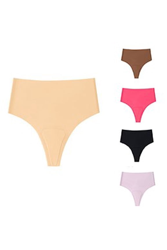 Seamless Thongs for Women Tummy Shape Underwear for Yoga Quick Dry Stretch High Waisted Briefs Hot Pink M