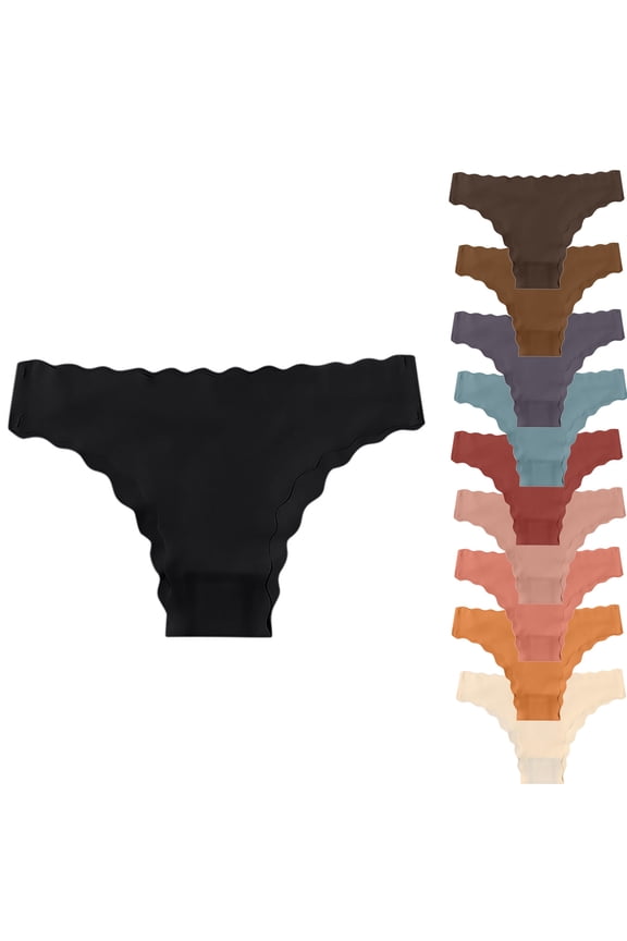Seamless Underwear for Women Bikini Low Rise Wave Edge Cheeky Panties Cozy Soft No Show Underwear Gold L