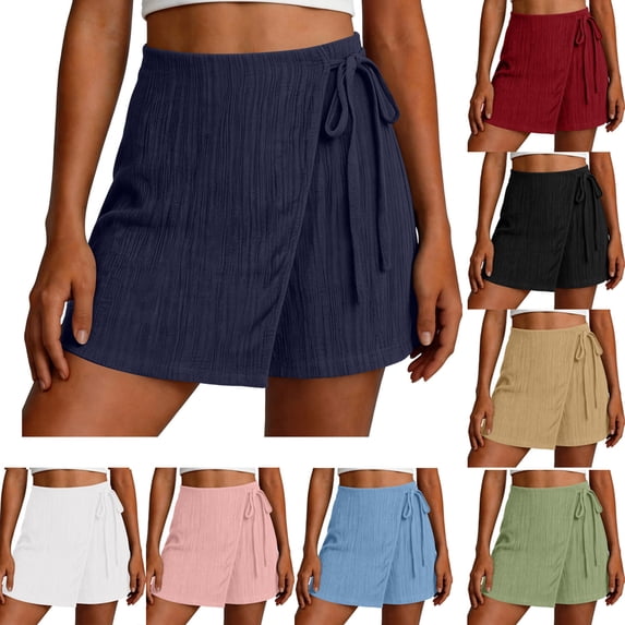 Pafei Tyugd Summer Wrap Skirts for Women Mini Boho Skirt with Shorts Stretchy High Waisted Beach Shorts Pink XL