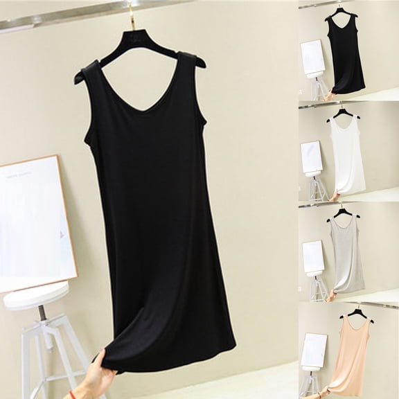 Pafei Tyugd Tank Dress for Women Soft Cozy Sleeveless Mini Pajama Dress Casual Crew Neck Mini Dress Lightweight Breathable Loungewear White M