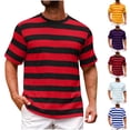 thumbnail image 1 of Pafei Tyugd Tshirts Shirts for Men Striped Casual Crewneck Basic Shirts Cozy Short Sleeve Big and Tall Summer Tees Purple M, 1 of 5