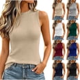 thumbnail image 1 of Pafei Tyugd Womens High Neck Tank Tops Ribbed Stretch Slim Fit Sleeveless Basic Tees Wave Trim Fashion Clothing Going Out Outfits Gray L, 1 of 9