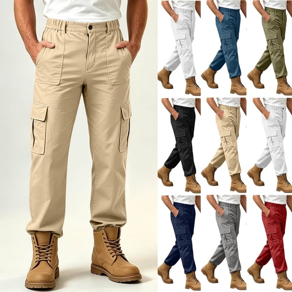 Pafei Tyugd Work Cargo Pants for Men with Pockets Casual Elastic Waisted Hiking Pants Straight Leg Chino Trousers Active Outdoor Wine M