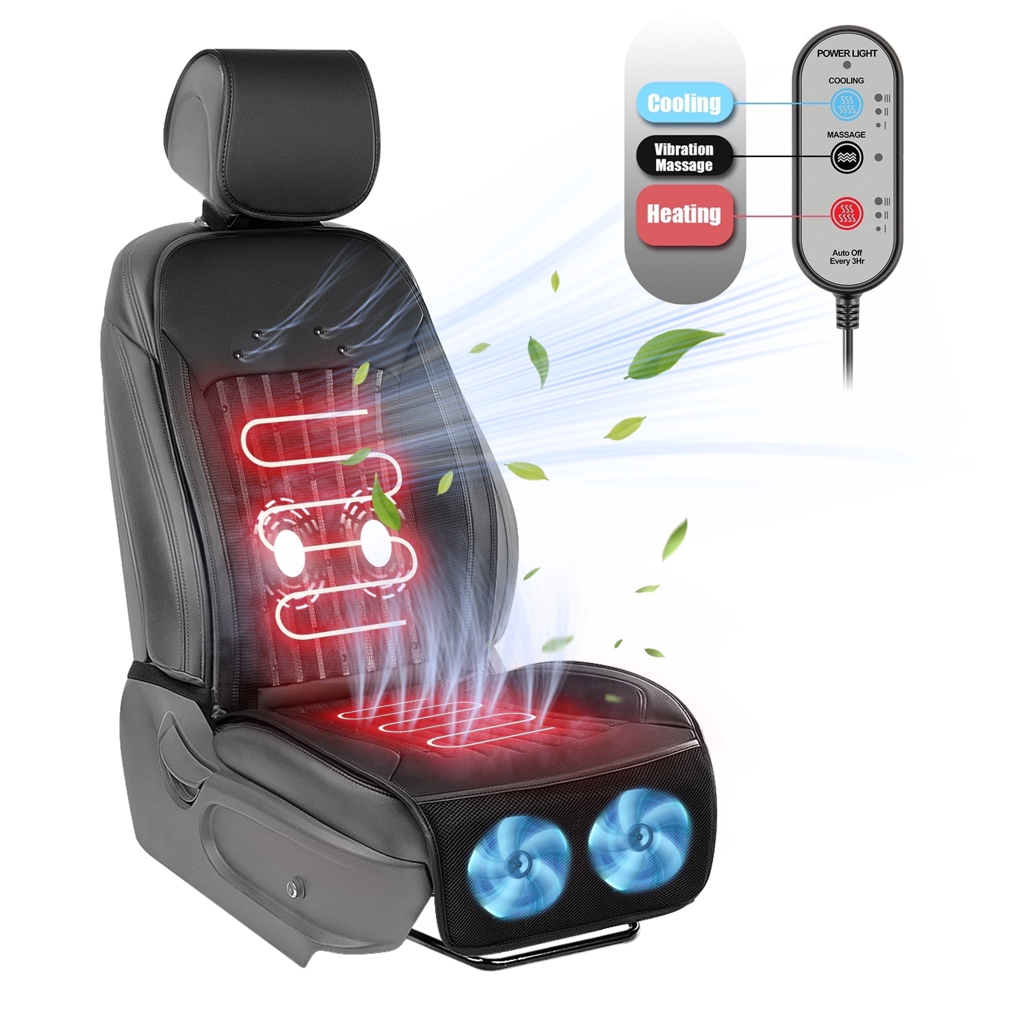 Paffenery Cooling and Heated Seat Cover Front Seat, 12V-24V Ventilated Cooling Car Seat Cushion, Cooled Seat Cover for Car SUV Truck Universal Fit, Fashion Black