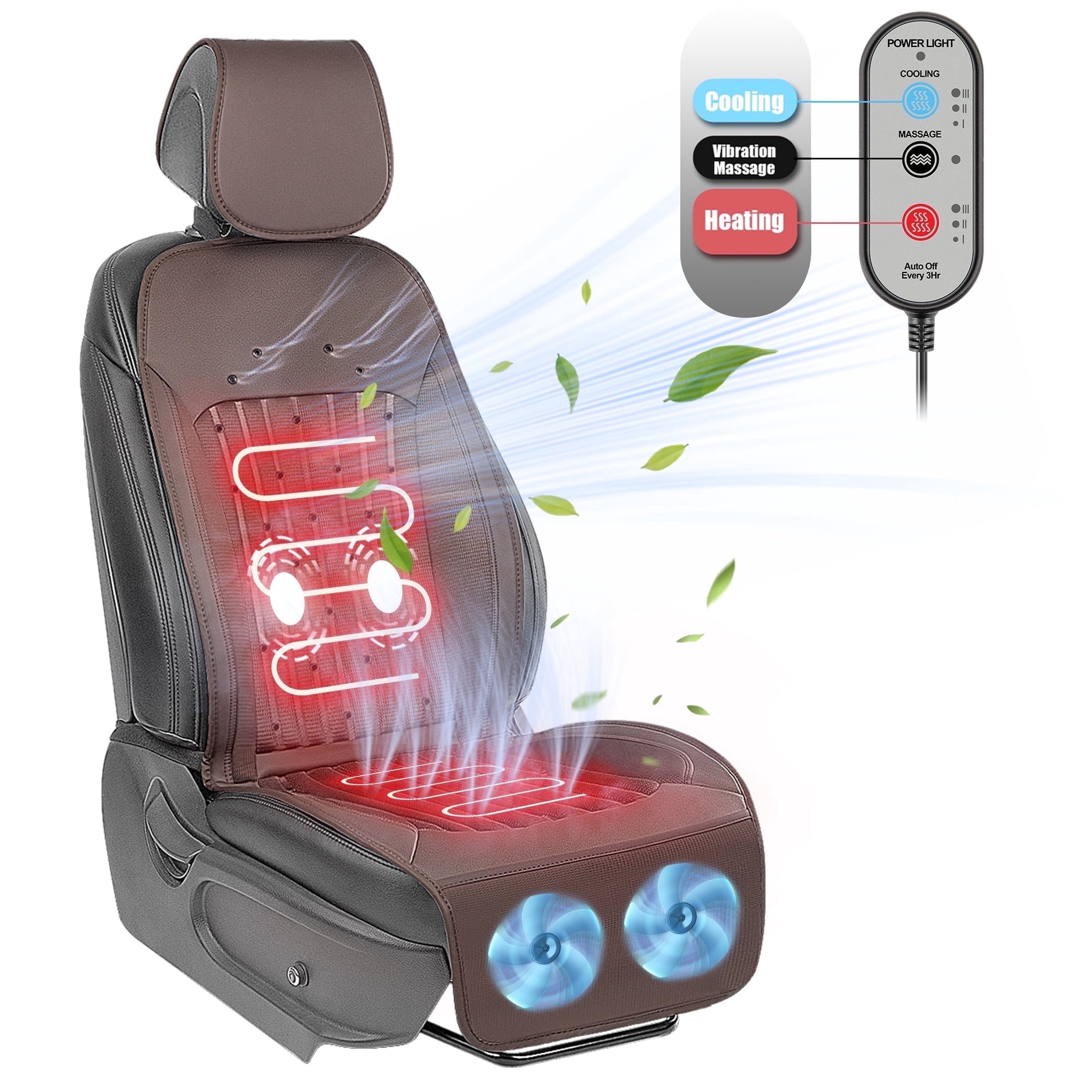 Paffenery Cooling and Heated Seat Cover Front Seat, 12V-24V Ventilated Cooling Car Seat Cushion, Cooled Seat Cover for Car SUV Truck Universal Fit, Fashion Brown