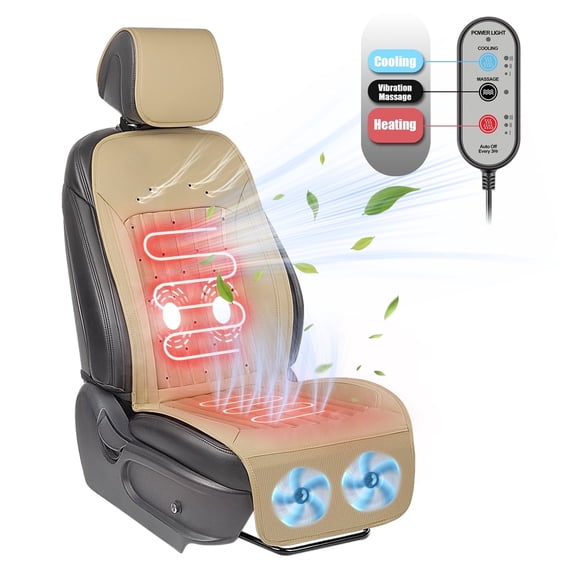 Paffenery Cooling and Heated Seat Cover Front Seat, 12V-24V Ventilated Cooling Car Seat Cushion, Cooled Seat Cover for Car SUV Truck Universal Fit, Fashion Beige
