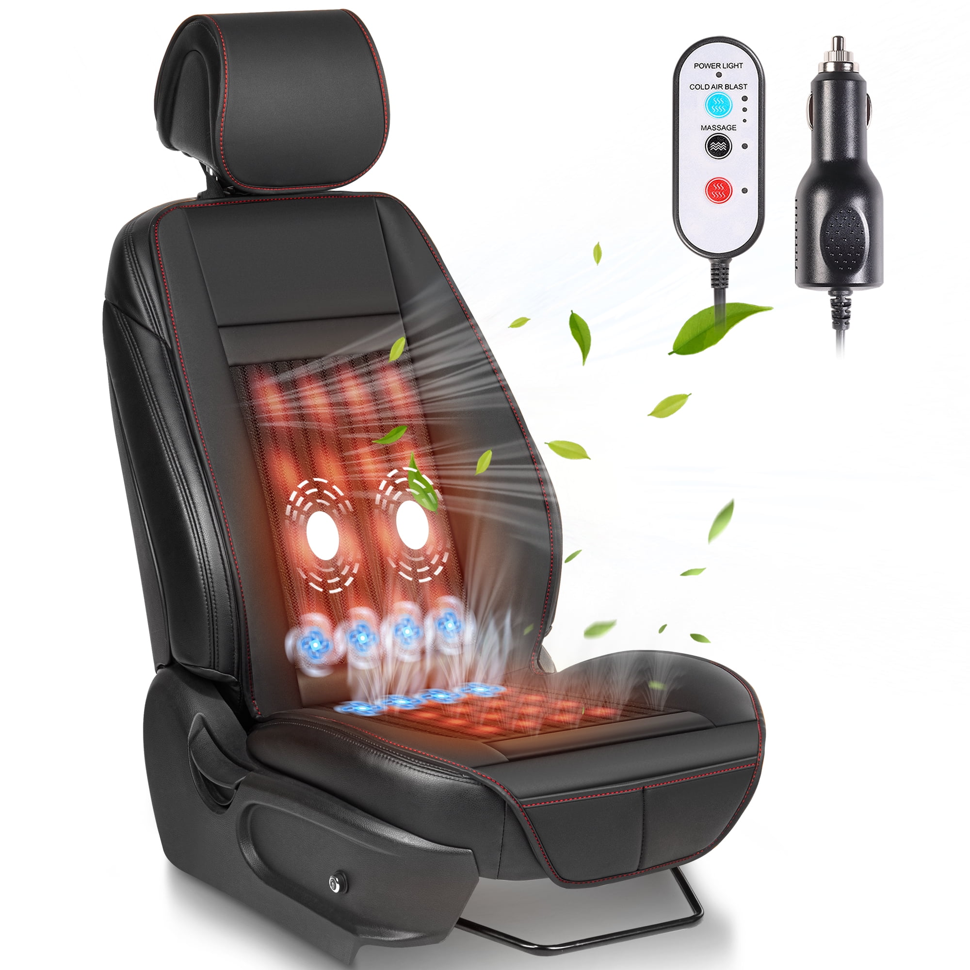 Paffenery Luxury Heated and Cooling Car Seat Cover, Ventilated Cooling Car Seat Warmer Cushion 12-24V Universal Fit, Fashion Black