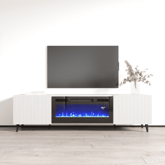 Pafos BL-EF Fireplace TV Stand for TVs up to 80", Modern Matte 71" Entertainment Center, Electric Fireplace TV Media Console with Storage Cabinets
