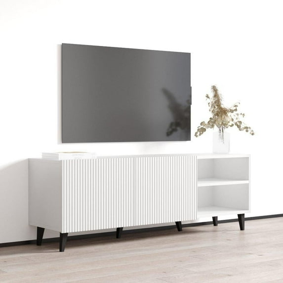 Pafos TV Stand for TVs up to 65", Modern Matte 59" Entertainment Center, TV Media Console with Storage Cabinets