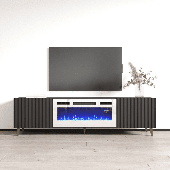 Pafos WH-EF Fireplace TV Stand for TVs up to 80", Modern Matte 71" Entertainment Center, Electric Fireplace TV Media Console with Storage Cabinets