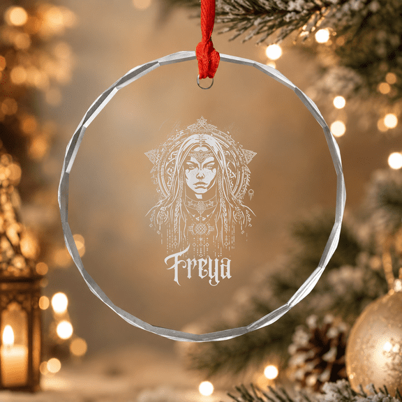 Pagan Norse Mythology Viking Goddess Freya Freyja Witch Ornament, Holiday Decor, Circle Glass Ornament
