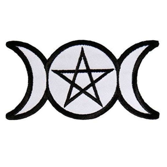 Pagan Triple Goddess, Iron-on / Saw-on, Heat Sealed Backing Rayon Patch - 4" x 2"