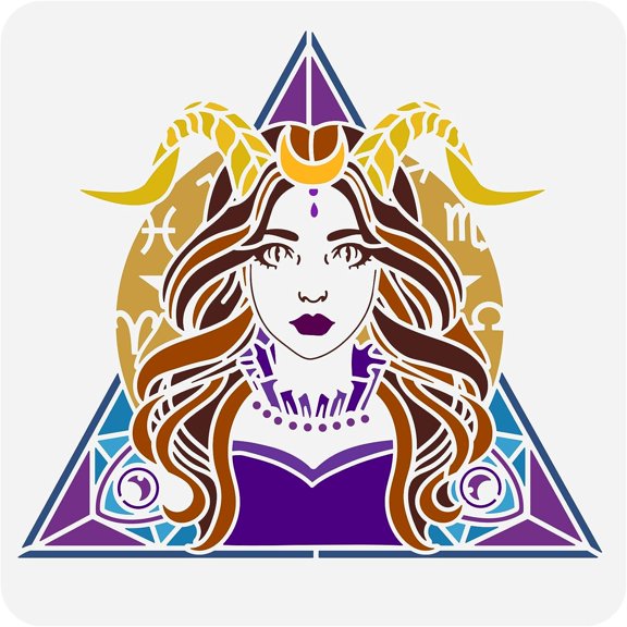Pagan Witch Painting Stencil 11.8x11.8inch Reusable Wicca Theme Painting Template Witch Girl Drawing Decoration Stencil Witch Magic Stencil for Painting on Wood Wall Fabric Furniture DIY