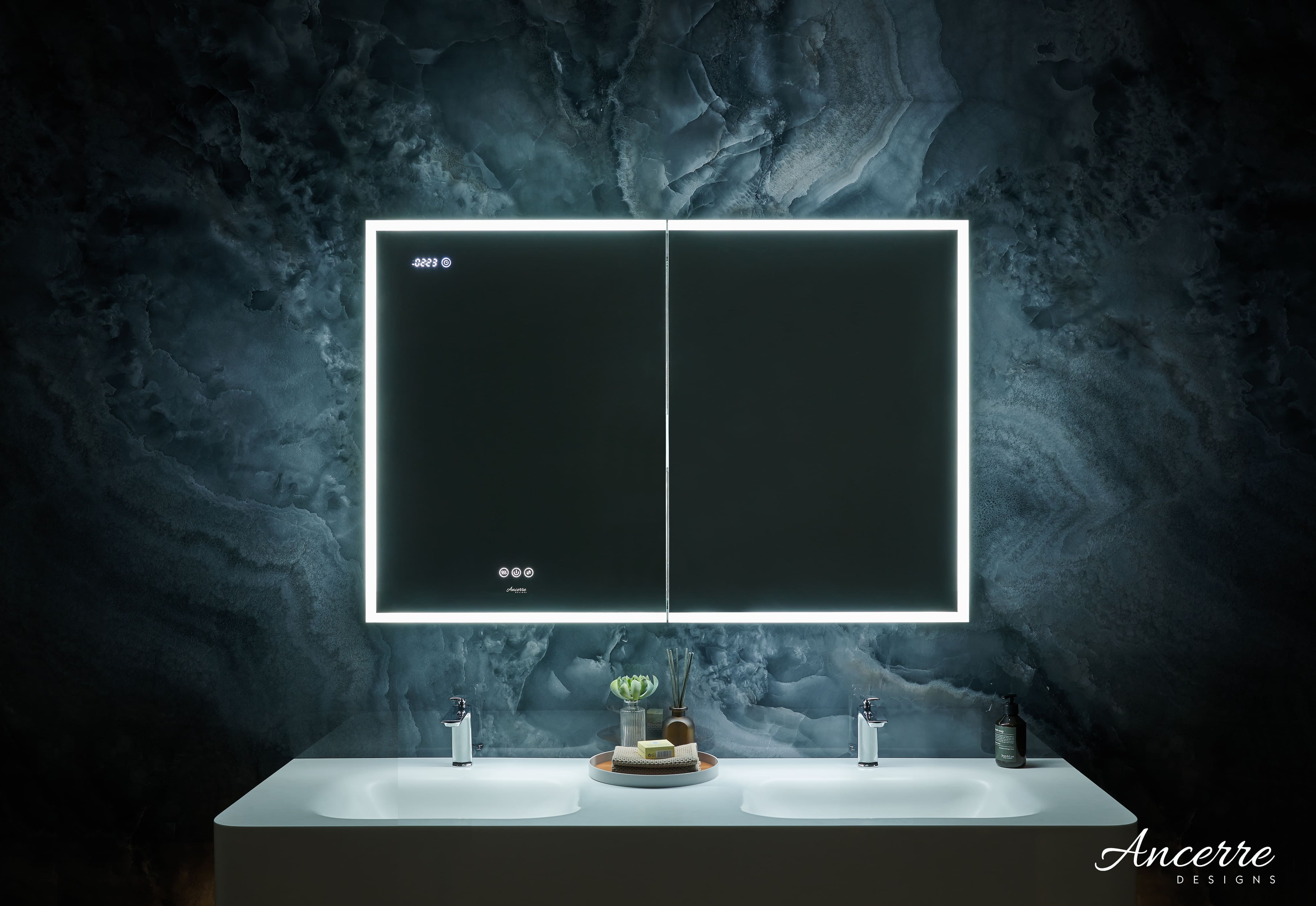 Pagani 48" Black LED Mirror Medicine Cabinet with Defogger and USB Outlet