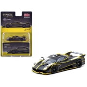 Pagani Huayra R Matt Black with Silver Accents and Yellow Stripes Global64 Series 1/64 Diecast Model by Tarmac Works