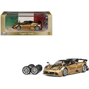 Pagani Imola Gold Carbon Metallic with Black Carbon Top with Extra Wheels 1/64 Diecast Model Car by CM Models