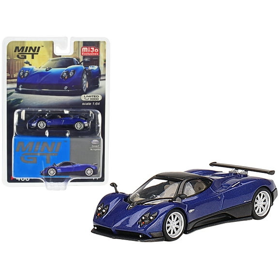 Pagani Zonda F Blu Argentina Blue Metallic with Black Top Limited Edition to 3000 pieces Worldwide 1/64 Diecast Model Car by Mini GT