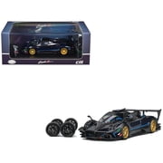 Pagani Zonda Revolucion Dark Blue Metallic & Carbon with Extra Wheels 1/64 Diecast Model Car by CM Model