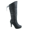 thumbnail image 1 of Page-65 Women's Back Lace Up Round Toe High Heel Platform Mid-Calf Knee High Boots ( Black, 9), 1 of 3