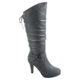 thumbnail image 1 of Page-65 Women's Back Lace Up Round Toe High Heel Platform Mid-Calf Knee High Boots ( Gray, 8.5), 1 of 2